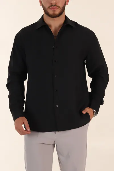 siyah-relaxed-fit-nefes-alan-lyocell-kumas-uzun-kollu-erkek-gomlek-368614