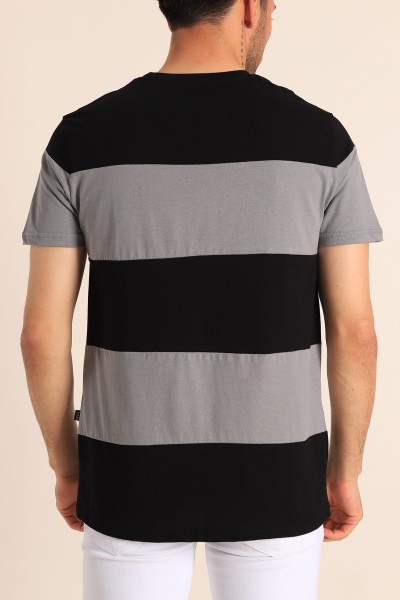 Siyah Relaxed Fit NY Baskılı Çift Renk Tişört 182267
