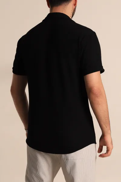 Siyah Relaxed Fit Örme Duble Kısa Kollu Erkek Gömlek 275338