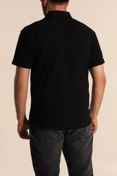 Siyah Relaxed Fit Örme Duble Kısa Kollu Erkek Gömlek 278361