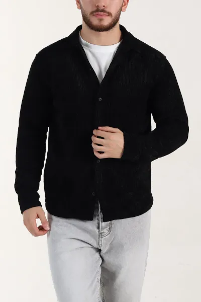 Siyah Relaxed Fit Örme Erkek Gömlek 400088