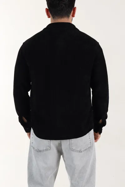 Siyah Relaxed Fit Örme Erkek Gömlek 400088