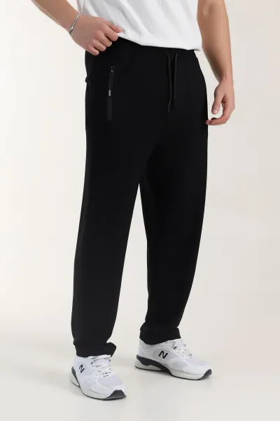 Siyah Relaxed Fit Oysho Kumaş Fermuarlı Cepli Erkek Eşofman Altı 402202
