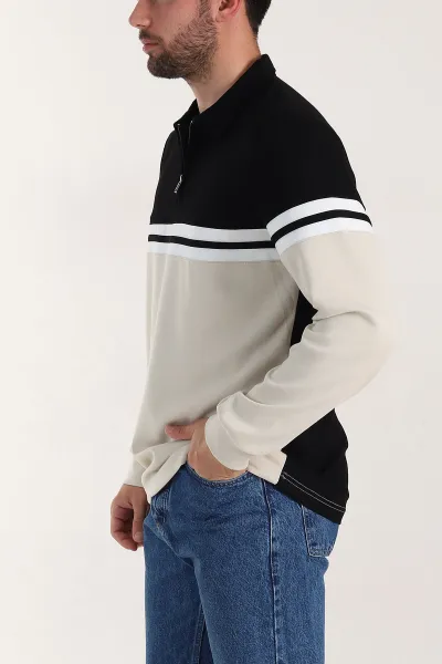 Siyah Relaxed Fit Oysho Kumaş Fermuarlı Polo Yaka Sweatshirt 399548
