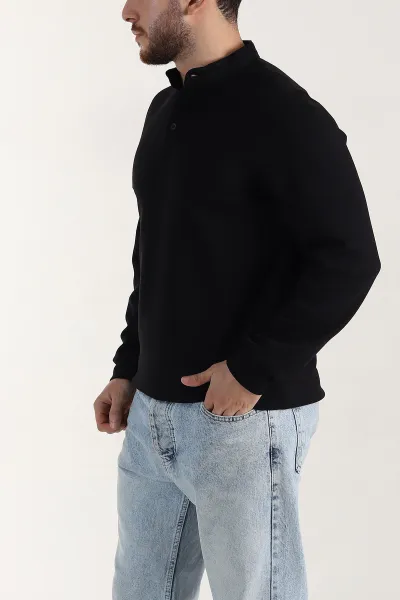 Siyah Relaxed Fit Oysho Kumaş Hakim Yaka Erkek Sweatshirt 399607