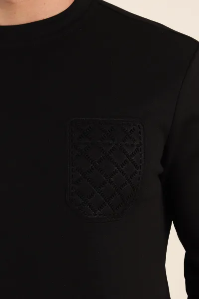 Siyah Relaxed Fit Oysho Kumaş Kabartma Detaylı Erkek Sweatshirt 393280
