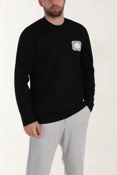 Siyah Relaxed Fit Oysho Kumaş Kabartma Detaylı Erkek Sweatshirt 399526