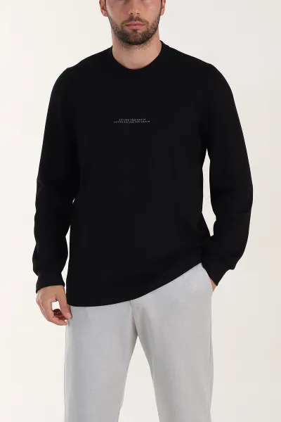 Siyah Relaxed Fit Oysho Kumaş Kabartma Yazılı Erkek Sweatshirt 399529
