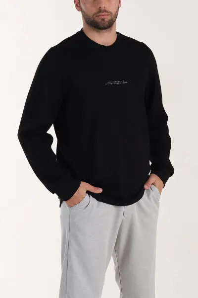Siyah Relaxed Fit Oysho Kumaş Kabartma Yazılı Erkek Sweatshirt 399529