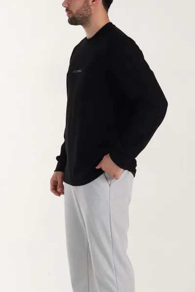 Siyah Relaxed Fit Oysho Kumaş Kabartma Yazılı Erkek Sweatshirt 399529