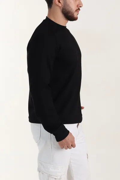 Siyah Relaxed Fit Oysho Kumaş Nakış Detaylı Erkek Sweatshirt 399466