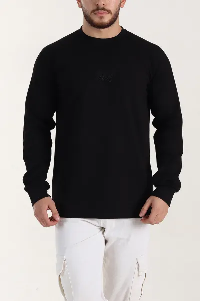 Siyah Relaxed Fit Oysho Kumaş Nakış Detaylı Erkek Sweatshirt 399466