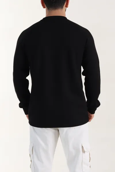 Siyah Relaxed Fit Oysho Kumaş Nakış Detaylı Erkek Sweatshirt 399466