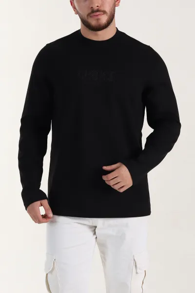 Siyah Relaxed Fit Oysho Kumaş Nakışlı Yazı Detay Erkek Sweatshirt 399387