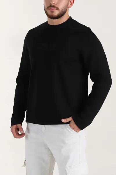Siyah Relaxed Fit Oysho Kumaş Nakışlı Yazı Detay Erkek Sweatshirt 399387