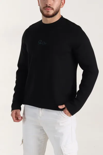 Siyah Relaxed Fit Oysho Kumaş Nakışlı Yazı Detay Erkek Sweatshirt 399393