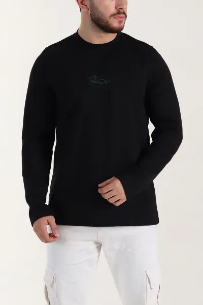 Siyah Relaxed Fit Oysho Kumaş Nakışlı Yazı Detay Erkek Sweatshirt 399393