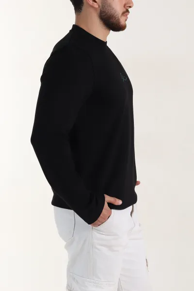 Siyah Relaxed Fit Oysho Kumaş Nakışlı Yazı Detay Erkek Sweatshirt 399393