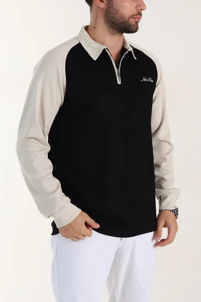 Siyah Relaxed Fit Oysho Kumaş Reglan Kollu Erkek Sweatshirt 399576