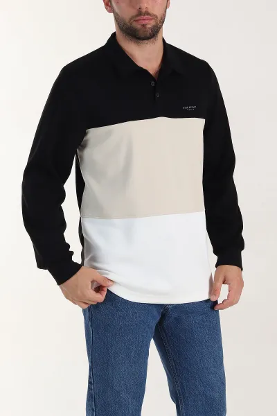 Siyah Relaxed Fit Oysho Kumaş Üç Renkli Polo Yaka Sweatshirt 399540