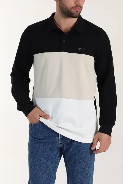Siyah Relaxed Fit Oysho Kumaş Üç Renkli Polo Yaka Sweatshirt 399540