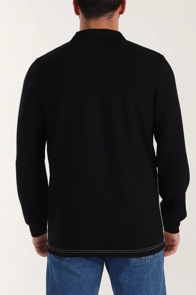 Siyah Relaxed Fit Oysho Kumaş Üç Renkli Polo Yaka Sweatshirt 399540