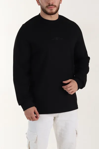 Siyah Relaxed Fit Oysho Kumaş Yazı Detaylı Erkek Sweatshirt 399461