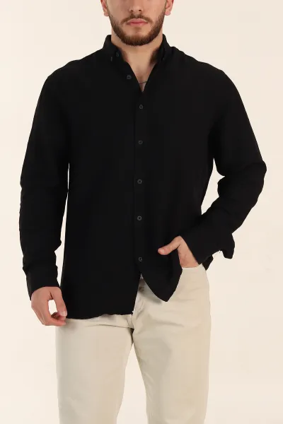 Siyah Relaxed Fit Pamuk Ata Yaka Erkek Gömlek 363813
