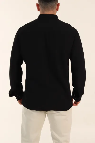 Siyah Relaxed Fit Pamuk Ata Yaka Erkek Gömlek 363813