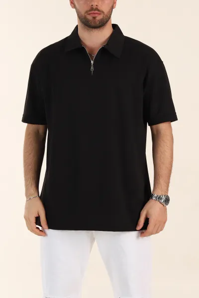 siyah-relaxed-fit-parcali-kumas-polo-yaka-erkek-tisort-363809