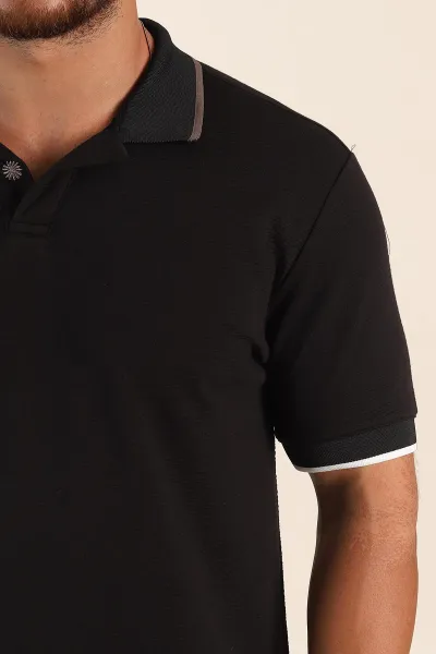 Siyah Relaxed Fit Patlı Polo Yaka Erkek Tişört 373092