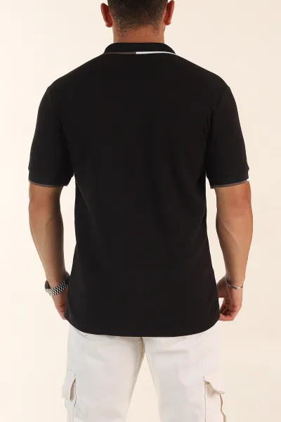 Siyah Relaxed Fit Patlı Polo Yaka Erkek Tişört 373092