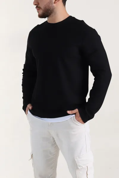 siyah-relaxed-fit-pike-dokulu-basic-erkek-sweatshirt-398893