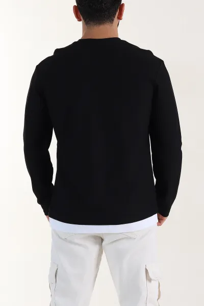 Siyah Relaxed Fit Pike Dokulu Basic Erkek Sweatshirt 398893