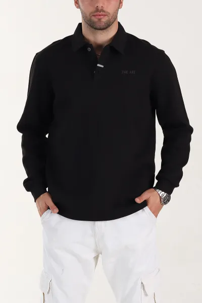 siyah-relaxed-fit-pike-dokulu-dugmeli-polo-yaka-erkek-sweatshirt-400878