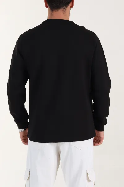 Siyah Relaxed Fit Pike Dokulu Nakış Detaylı Erkek Sweatshirt 400894