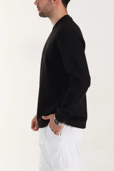 Siyah Relaxed Fit Pike Dokulu Nakış Detaylı Erkek Sweatshirt 400894