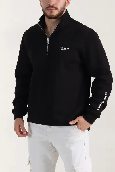 siyah-relaxed-fit-pike-dokulu-yarim-fermuarli-erkek-sweatshirt-400873