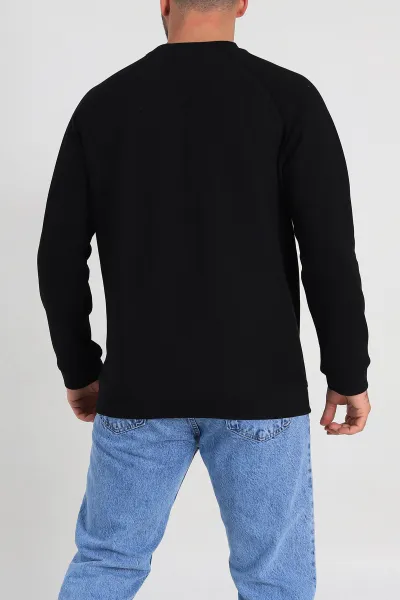 Siyah Relaxed Fit Pike Kumaş Reglan Kollu Basic Sweatshirt 317687