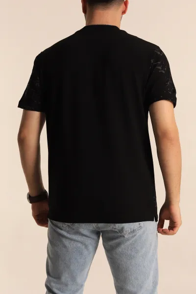 Siyah Relaxed Fit Sprey Baskılı Erkek Tişört 261622