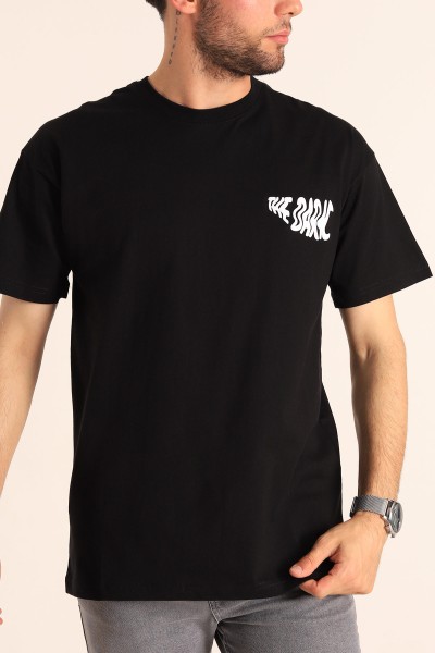 Siyah Relaxed Fit The Dark Slogan Sırt Baskılı Erkek Tişört 186618