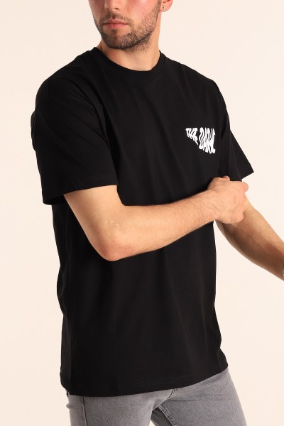 Siyah Relaxed Fit The Dark Slogan Sırt Baskılı Erkek Tişört 186618