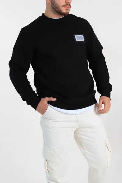 Siyah Relaxed Fit Üç İp Şardonlu Baskılı Erkek Sweatshirt 309652