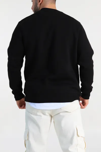 Siyah Relaxed Fit Üç İp Şardonlu Baskılı Erkek Sweatshirt 309652