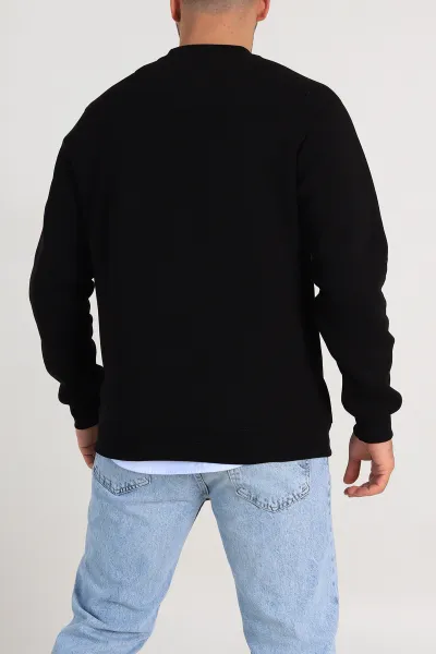 Siyah Relaxed Fit Üç İp Şardonlu Kabartma Detaylı Erkek Sweatshirt 309899