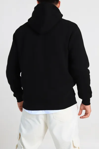 Siyah Relaxed Fit Üç İp Şardonlu Kabartma Detaylı Erkek Sweatshirt 311121