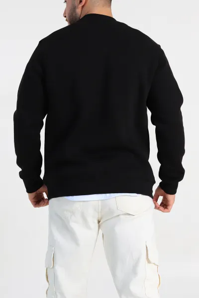 Siyah Relaxed Fit Üç İp Şardonlu Kabartma Yazı Detay Erkek Sweatshirt 310403