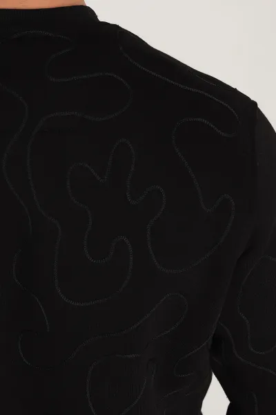 Siyah Relaxed Fit Üç İp Şardonlu Kol Detaylı Erkek Sweatshirt 309952
