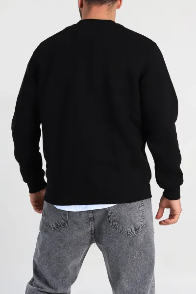 Siyah Relaxed Fit Üç İp Şardonlu Logo Detaylı Erkek Sweatshirt 309854