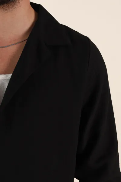 Siyah Relaxed Fit Uzun Kollu Apaş Yaka Erkek Gömlek 367432